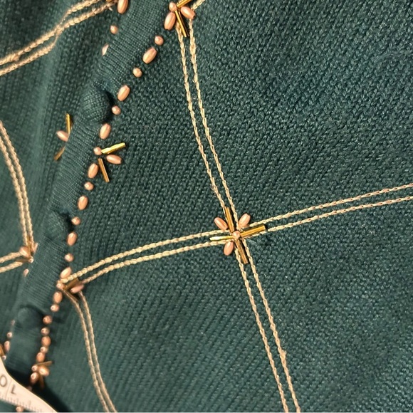 SUSAN BRISTOL Vintage Hand Beaded Embroidered Windowpane Grid Cardigan Sweater L - Picture 7 of 11